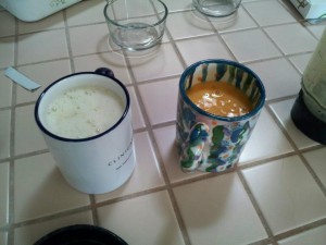 Juice mixed with sodium alginate.